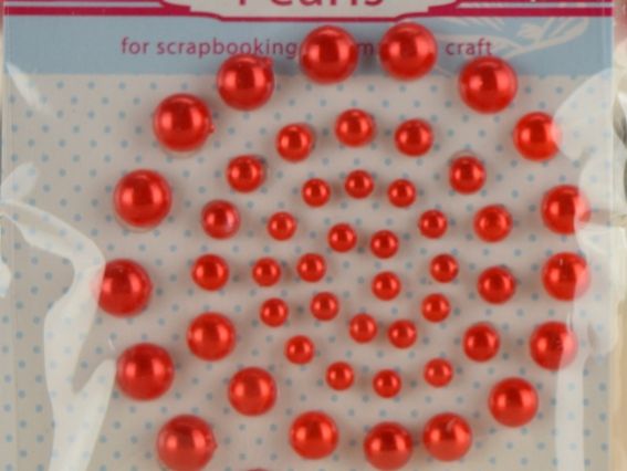Полу-жемчужины самоклеящиеся цвет КРАСНЫЙ, 50 шт. ассорти размеров, Santi 952640
