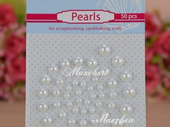 Напів-перлини самоклеючі Білі , 50 шт. асорті, Santi 952644