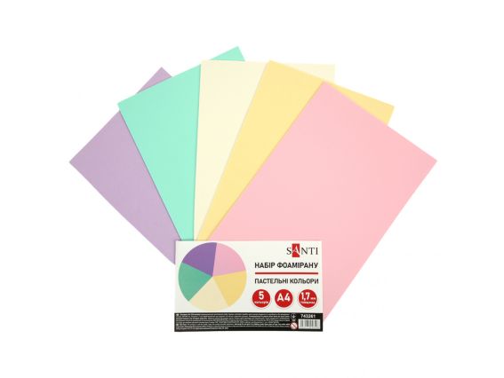 Набір фоаміран ЕВА пастельні кольори 5 шт, 1,7 мм, А4, 743261 Santi Набір фоаміран ЕВА пастельні кольори 5 шт, 1,7 мм, А4, 743261 Santi