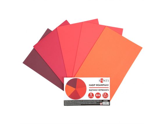 Набір фоаміран ЕВА відтінки червоного 5 шт, 1,7 мм, А4, 743262 Santi