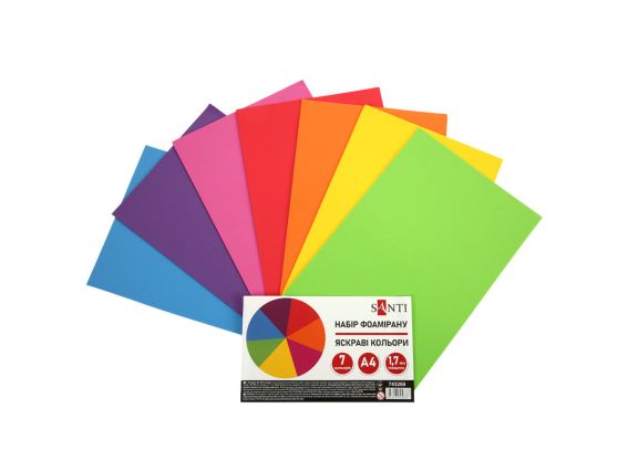 Набір фоаміран ЕВА яскраві кольори 7 шт, 1,7 мм, А4, 743269 Santi