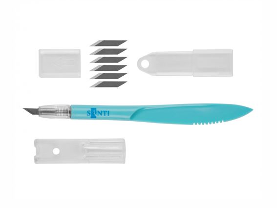 954609 Нож макетный SANTI для дизайнерских работ со сменными лезвиями, 6 шт