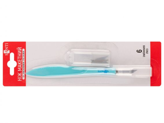 954609 Нож макетный SANTI для дизайнерских работ со сменными лезвиями, 6 шт