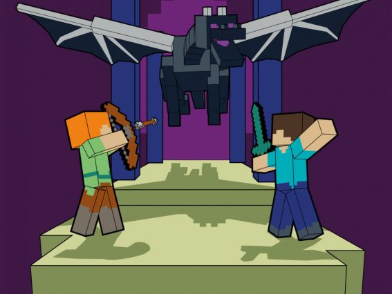 SANTI Роспись по номерам 955471 Майнкрафт. Стив и Алекс бой с драконом