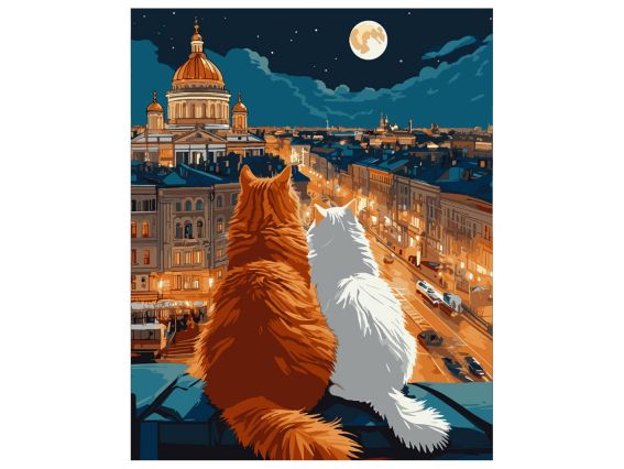 SANTI Роспись по номерам LED подсветка 956646 Кошки на крыше