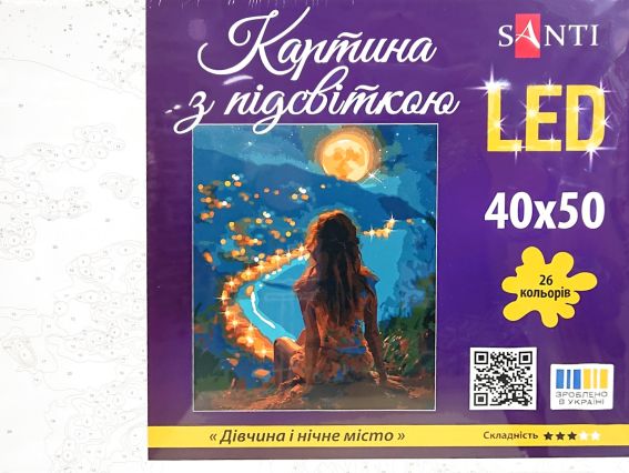 Девушка и ночной город 955088 SANTI картина по номерам с LED подсветкой Девушка и ночной город 955088 SANTI картина по номерам с LED подсветкой