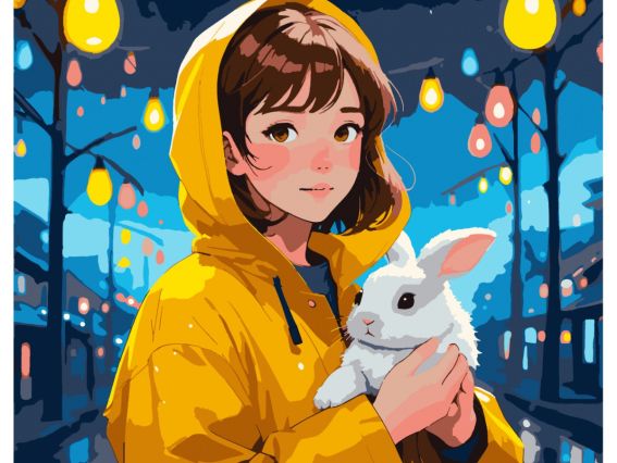 SANTI Розпис за номерами LED підсвітка 955103 Дівчина з зайченям