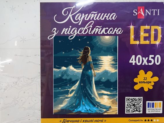 Дівчина і хвилі ночі 955105 SANTI картина за номерами з LED підсвіткою Дівчина і хвилі ночі 955105 SANTI картина за номерами з LED підсвіткою