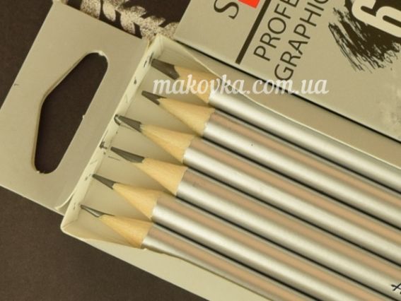 Профессиональные чернографитни карандаши, набор 6 шт 2Н, Н, НВ, В, 2В, 5В, Santi Highly Pro, 742382