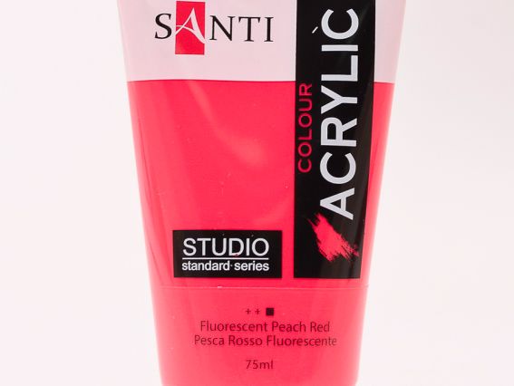 Краска акриловая Santi Studio, 75мл, Флюоресцентная персиково-красная Краска акриловая Santi Studio, 75мл, Флюоресцентная персиково-красная