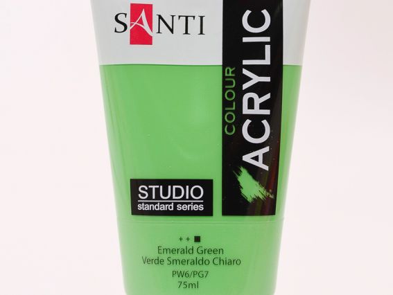 Краска акриловая Santi Studio, 75мл, Изумрудно-зеленый светлый Краска акриловая Santi Studio, 75мл, Изумрудно-зеленый светлый