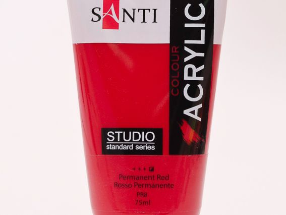 Краска акриловая Santi Studio, 75мл, Перманентный красный Краска акриловая Santi Studio, 75мл, Перманентный красный