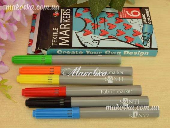 Набор маркеров для рисования на ткани Santi 6 шт 390489 Набор маркеров для рисования на ткани Santi 6 шт 390489