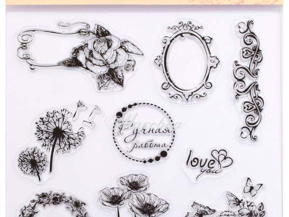 Штампы силиконовые, набор Цветы, 15х15 см, Santi 952621 Штампы силиконовые, набор Цветы, 15х15 см, Santi 952621