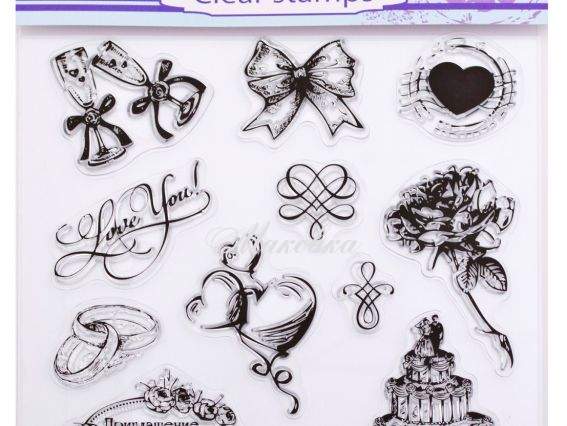 Штампы силиконовые, набор Свадьба, 15х15 см, Santi 952624 Штампы силиконовые, набор Свадьба, 15х15 см, Santi 952624