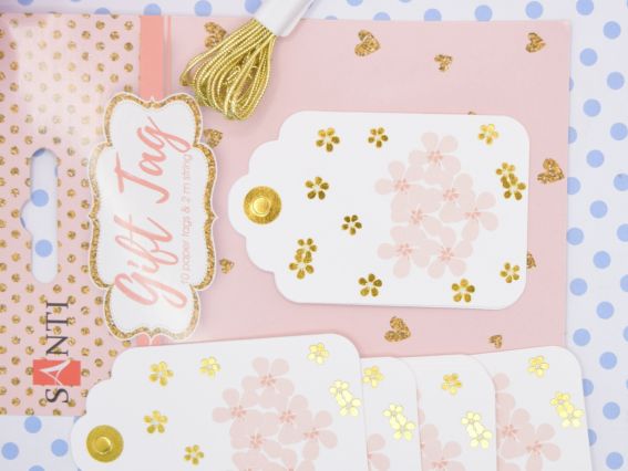 Картонні тегі зі золотим тисненням "Квіти", 10 шт., колір білий Santi 742285