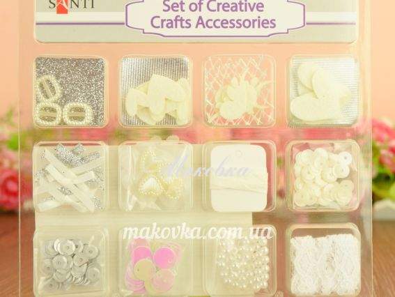 Набор декоративных элементов для скрапбукинга и декора, 12 видов, БЕЛЫЕ 952091 Santi Набор декоративных элементов для скрапбукинга и декора, 12 видов, БЕЛЫЕ 952091 Santi