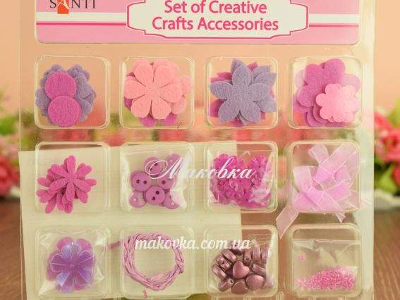 Набор декоративных элементов для скрапбукинга и декора, 12 видов, РОЗОВЫЙ 952093 Santi