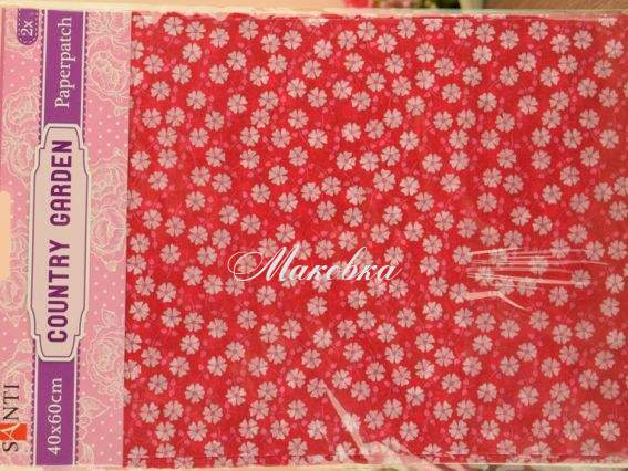 Бумага для декупажа Country garden (красная с белыми цветами), 2 листа 40*60 см Santi 952507