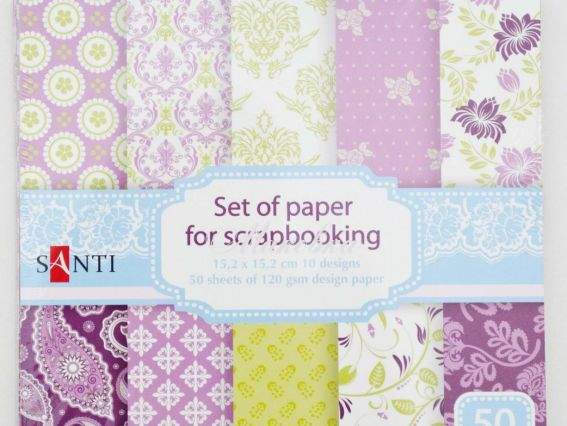 Набор дизайнерской бумаги 15х15 см, фиолетовый, 50 шт/уп., Santi  951928 Набор дизайнерской бумаги 15х15 см, фиолетовый, 50 шт/уп., Santi  951928