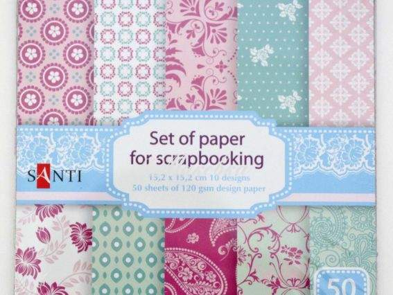 Набор дизайнерской бумаги 15х15 см, бирюзово-розовый, 50шт/уп., Santi  951932 Набор дизайнерской бумаги 15х15 см, бирюзово-розовый, 50шт/уп., Santi  951932