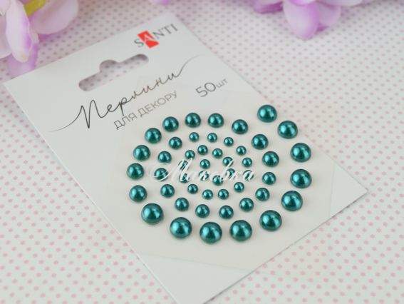 Напів-перлини самоклеючі Смарагдові , 50 шт. асорті, Santi 740138 Напів-перлини самоклеючі Смарагдові , 50 шт. асорті, Santi 740138