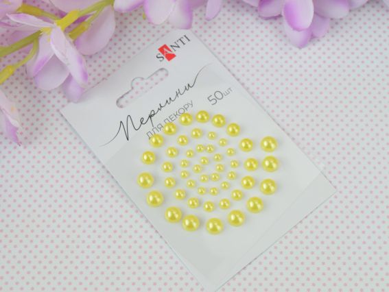 Напів-перлини самоклеючі колір Жовті, 50 шт. асорті розмірів, Santi 740179