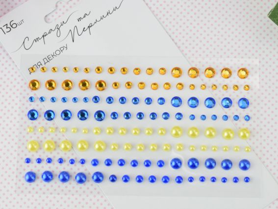 Набір камінчики напівнамистини та перлини самоклеючі Gold and blue, 136 шт. 742523