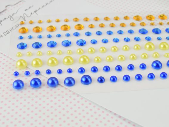 Набір камінчики напівнамистини та перлини самоклеючі Gold and blue, 136 шт. 742523