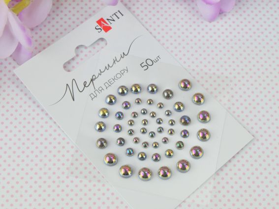 Напів-перлинки самоклеючі Бронза райдужні, 50 шт. різного розміру, Santi 742974