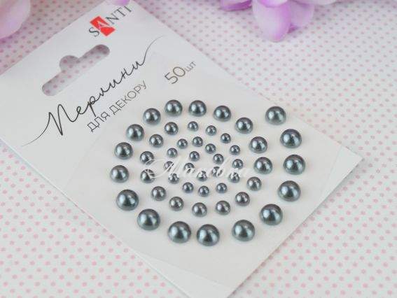 Полу-жемчужины самоклеящиеся Стальные 50 шт. ассорти, Santi 742985