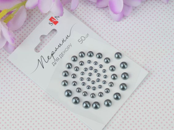 Напів-перлини самоклеючі колір Сталевий, 50 шт. асорті розмірів, Santi 742985