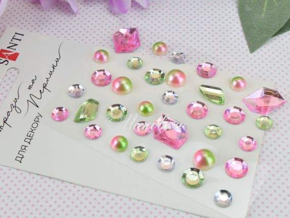 Самоклеючі стрази та перлини SANTI MIX рожеві, салатові, 742995