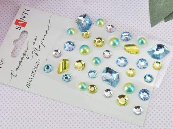 Самоклеючі стрази та перлини SANTI MIX блакитні, жовті, 742996