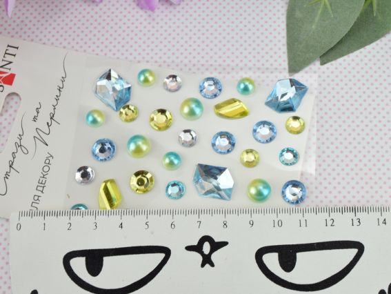 Набір камінчики напівнамистини та перлини самоклеючі SANTI MIX блакитні, жовті, 742996