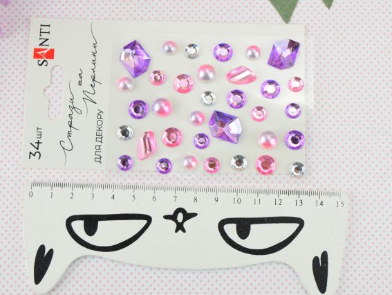 Набір камінчики напівнамистини та перлини самоклеючі SANTI MIX рожеві, бузкові 34шт, 742997