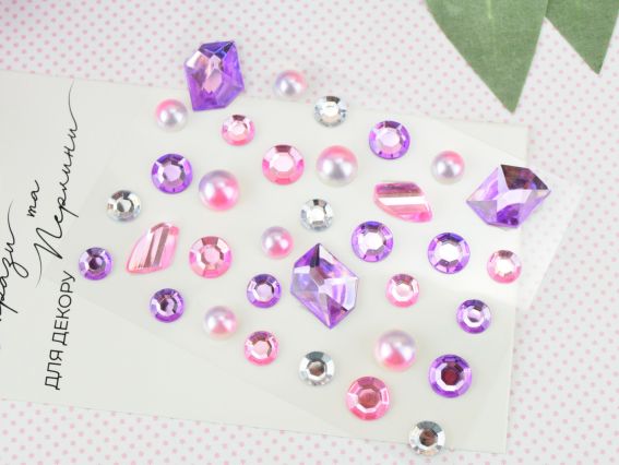 Набір камінчики напівнамистини та перлини самоклеючі SANTI MIX рожеві, бузкові 34шт, 742997