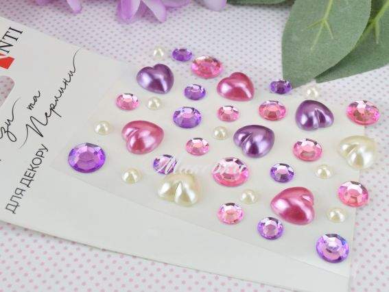 Самоклеючі стрази та перлини SANTI Heart mix рожеві, бузкові, 36 шт 743000 Самоклеючі стрази та перлини SANTI Heart mix рожеві, бузкові, 36 шт 743000