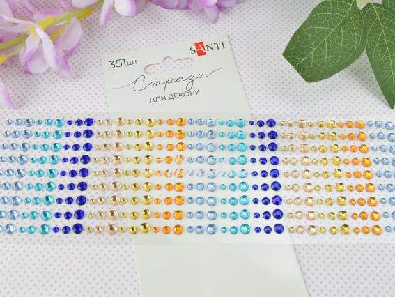 Самоклеючі стрази та перлини SANTI Colour mix, Блакитні, жовті, 743002 Самоклеючі стрази та перлини SANTI Colour mix, Блакитні, жовті, 743002