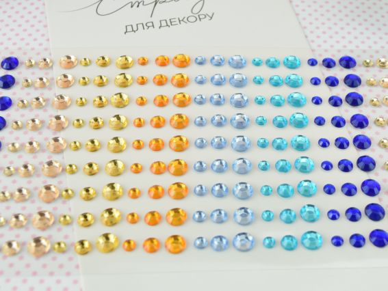 Набір камінчики напівнамистини та перлини самоклеючі Colour mix, Блакитні, жовті, 351 шт 743002