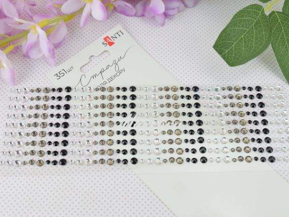 Самоклеючі стрази та перлини SANTI Colour mix, білі, чорні, 743003 Самоклеючі стрази та перлини SANTI Colour mix, білі, чорні, 743003