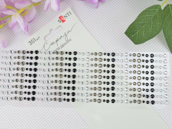 Набір камінчики напівнамистини та перлини самоклеючі Colour mix, білі, чорні, 351 шт 743003