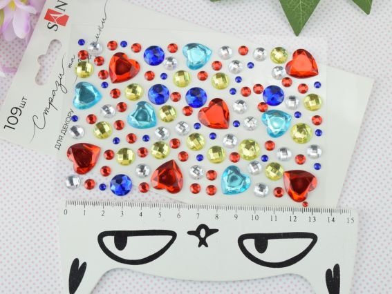 Набір камінчики напівнамистини самоклеючі Heart mix різнокольорові, 109 шт 743009