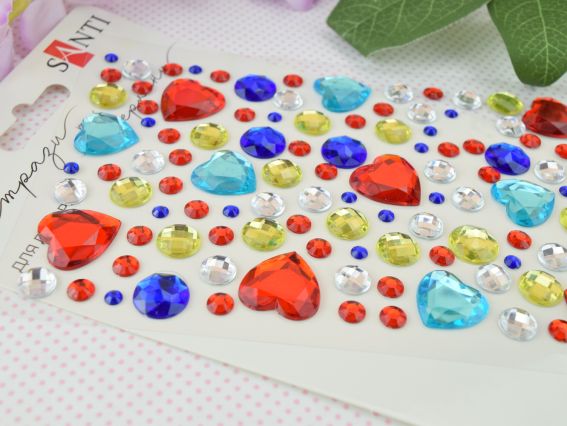 Набір камінчики напівнамистини самоклеючі Heart mix різнокольорові, 109 шт 743009