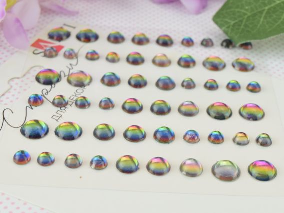 Набор камушки полубусины самоклеящиеся SANTI радужные, 54 шт 743012