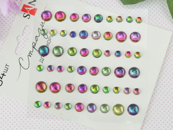 Набор камушки полубусины самоклеящиеся SANTI радужные, 54 шт 743012