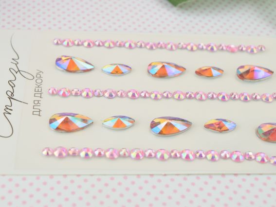 Набір камінці багатогранні самоклеючі SANTI Краплі рожеві, 73 шт 743013