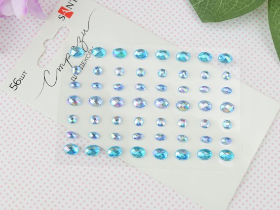 Набір камінці багатогранні самоклеючі SANTI Росинки блакитні, 56 шт 743015