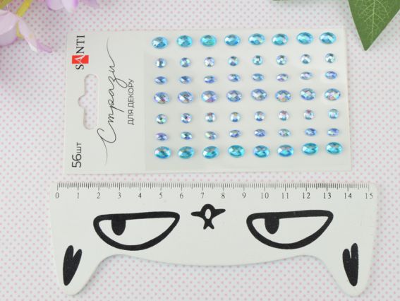 Набір камінці багатогранні самоклеючі SANTI Росинки блакитні, 56 шт 743015