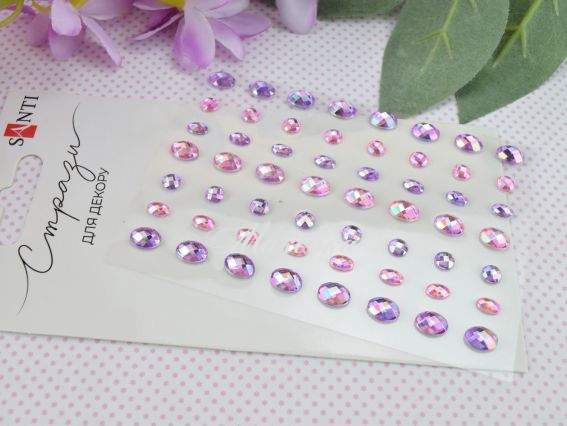 Самоклеючі стрази SANTI Росинки лілові, 56 шт 743016